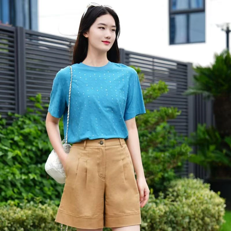 GIRDEAR/哥弟哥弟时尚新款轻奢经典百搭纯色宽松圆领T恤女1300901