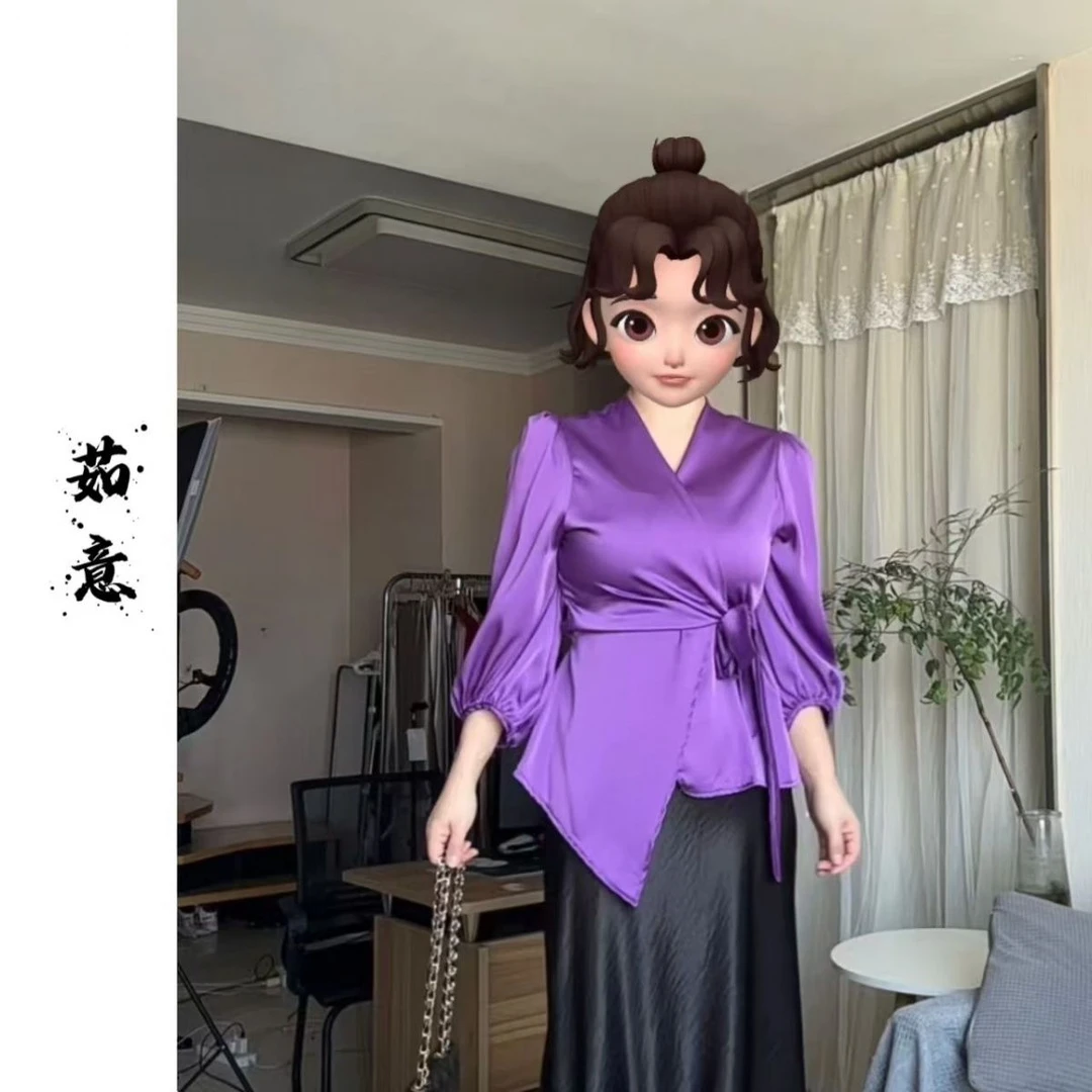 2025新款法式轻熟绑带女装上衣设计系带气质衬衫收腰小众衬衣遮肉