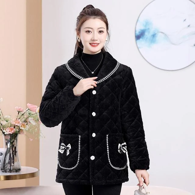 冬天新款三层加绒加厚保暖中老年女洋气外穿罩衣夹棉外套棉衣棉服