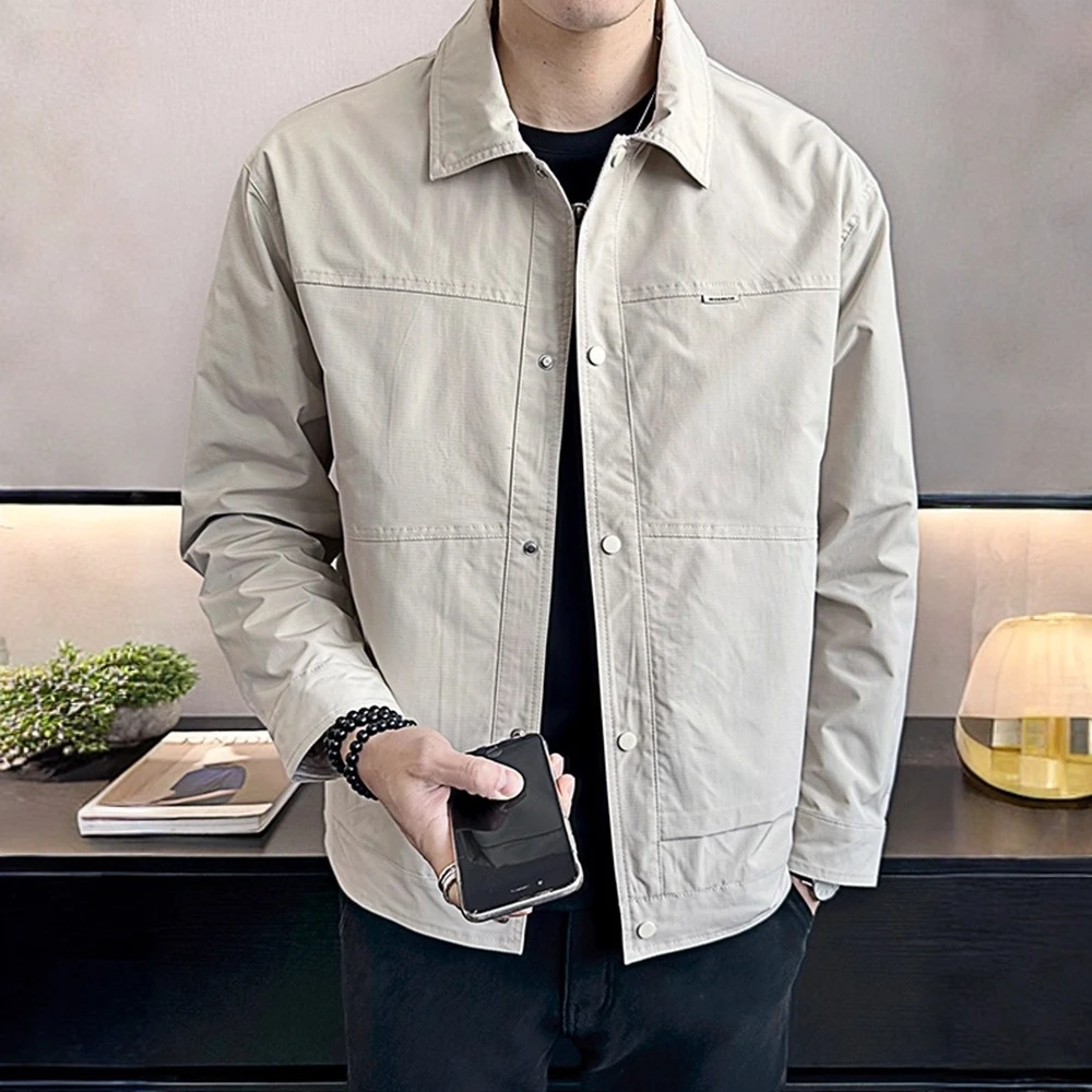 行政夹克男春秋季潮流百搭轻熟风衬衣式翻领上衣商务休闲男装外套
