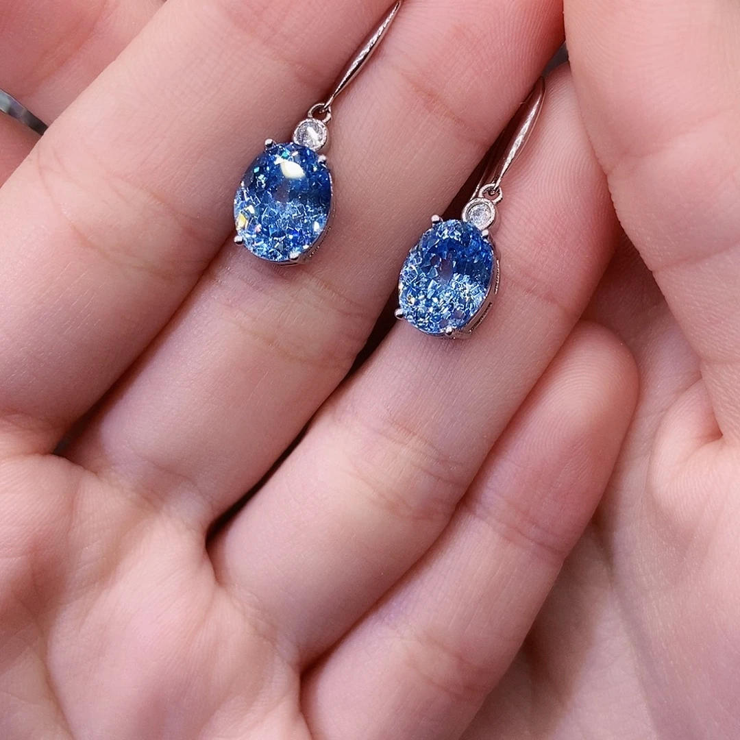 海蓝宝石银S925镶嵌耳饰