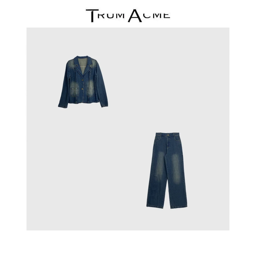 TrumAcme~2025秋季新款牛仔套装时尚百搭通勤单排扣外套+阔腿裤