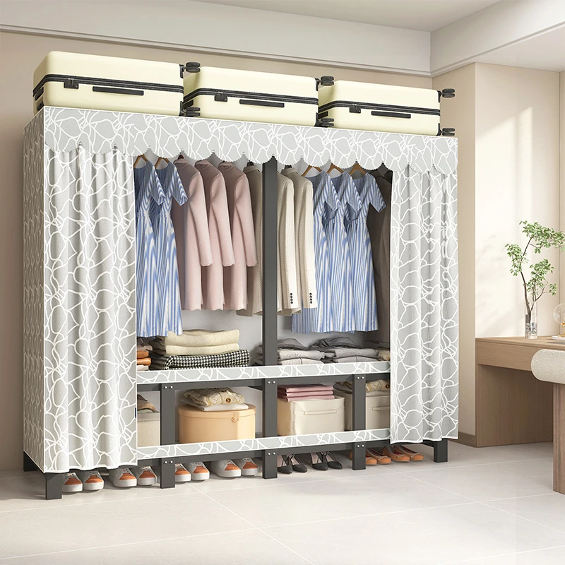 小户型衣柜一体式免安装布衣柜家用卧室出租房全钢架结构折叠衣橱