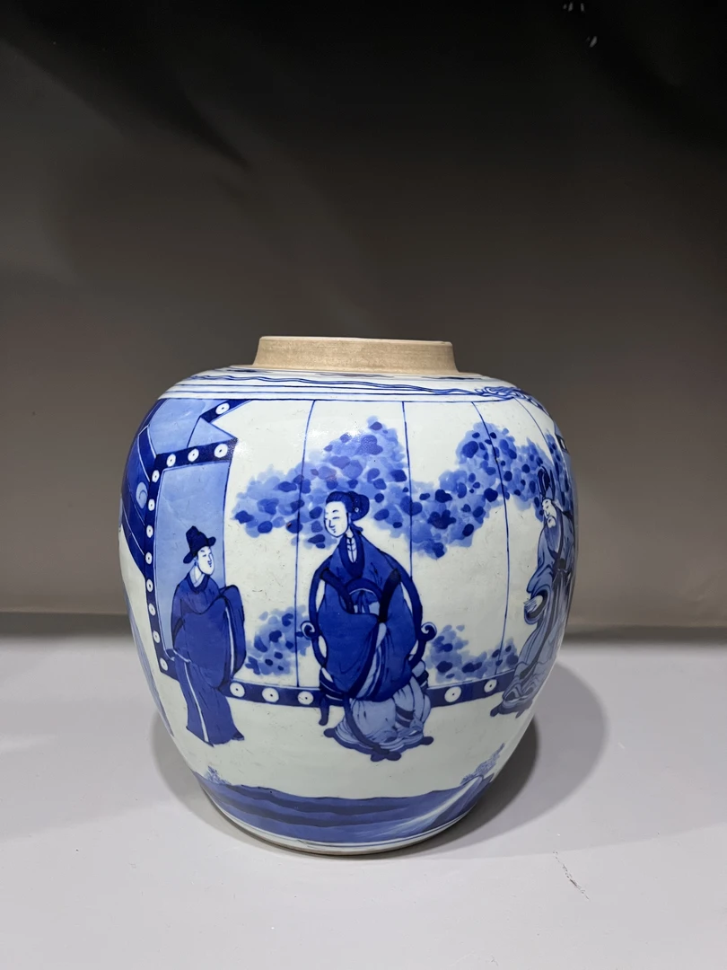 人物故事青花罐子
