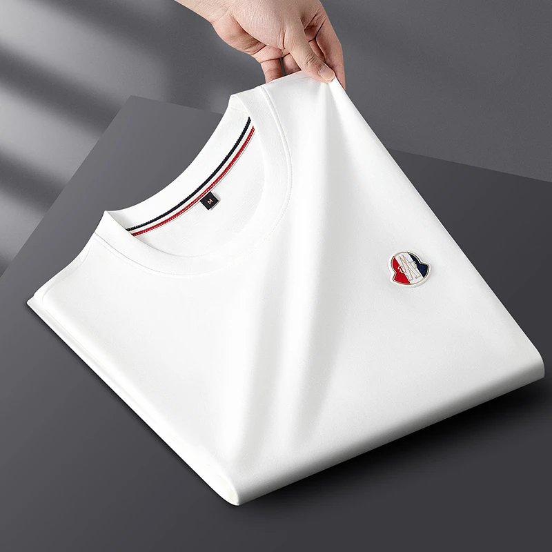 KARME MAJE白色短袖t恤男夏季薄款烫压冰感修身圆领半袖上衣潮