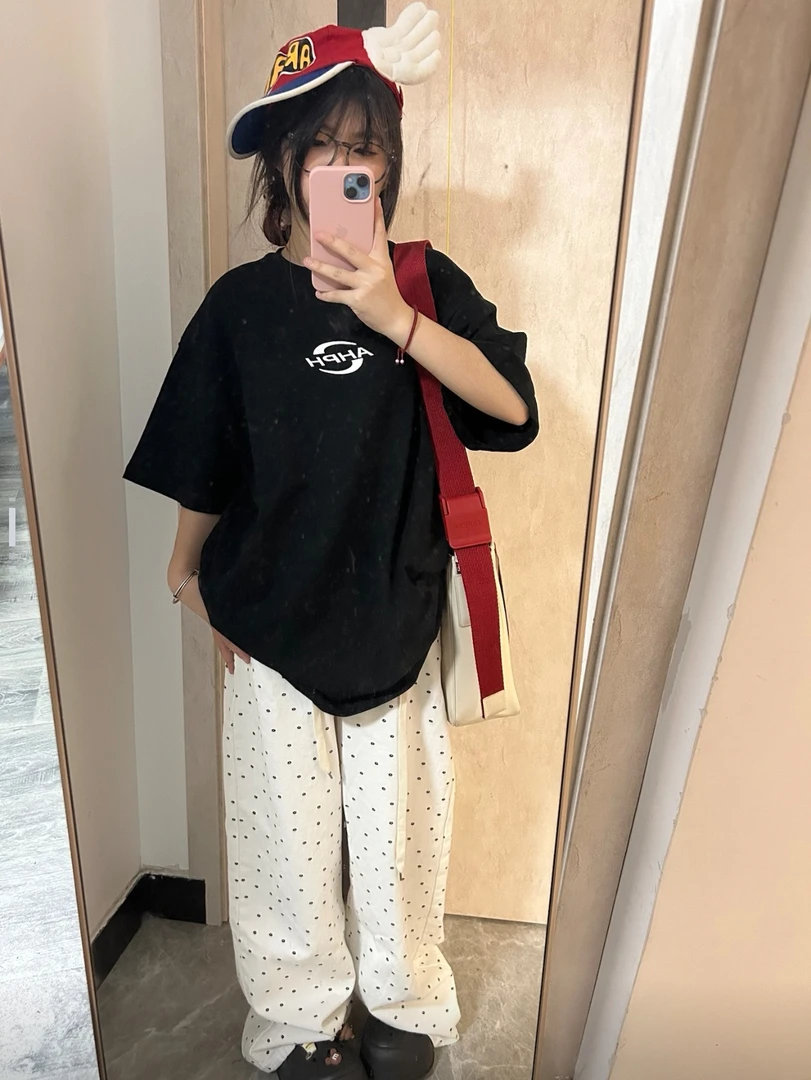 AHPH 环形字母logo印花圆领宽松纯棉短袖T恤 男女同款1013