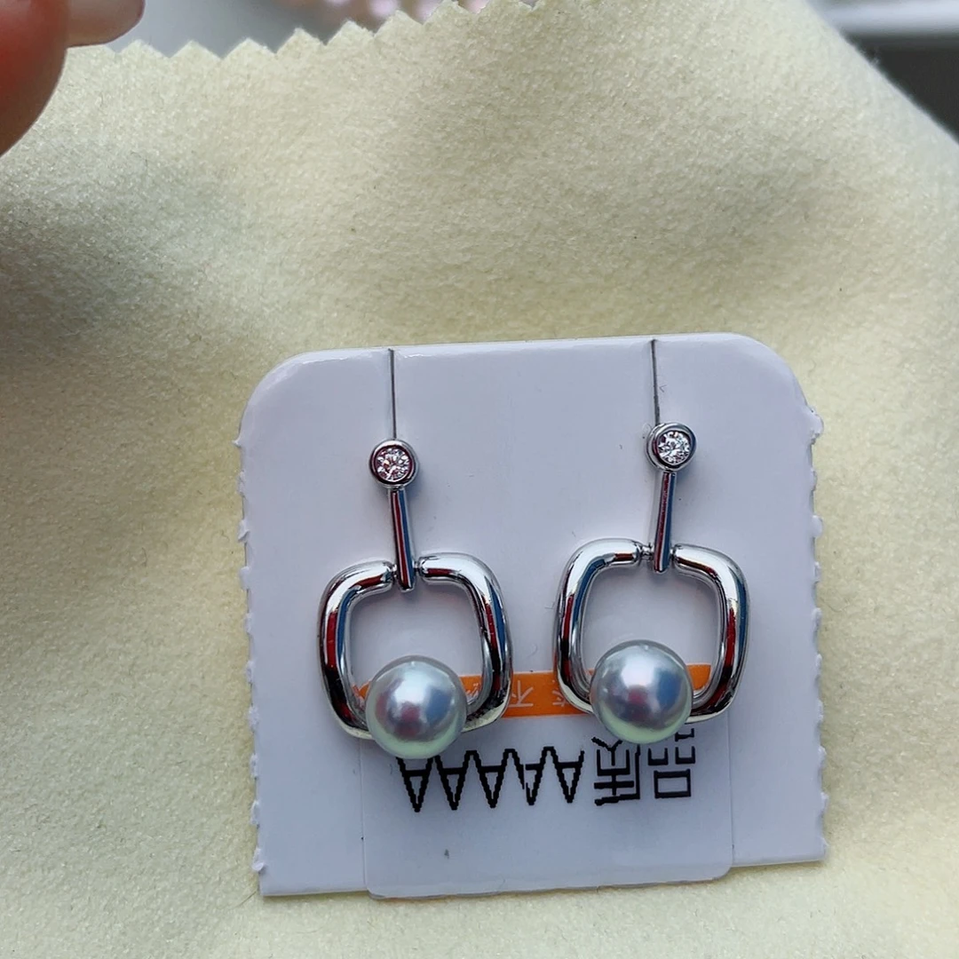 海水珍珠耳饰银S925镶嵌w54
