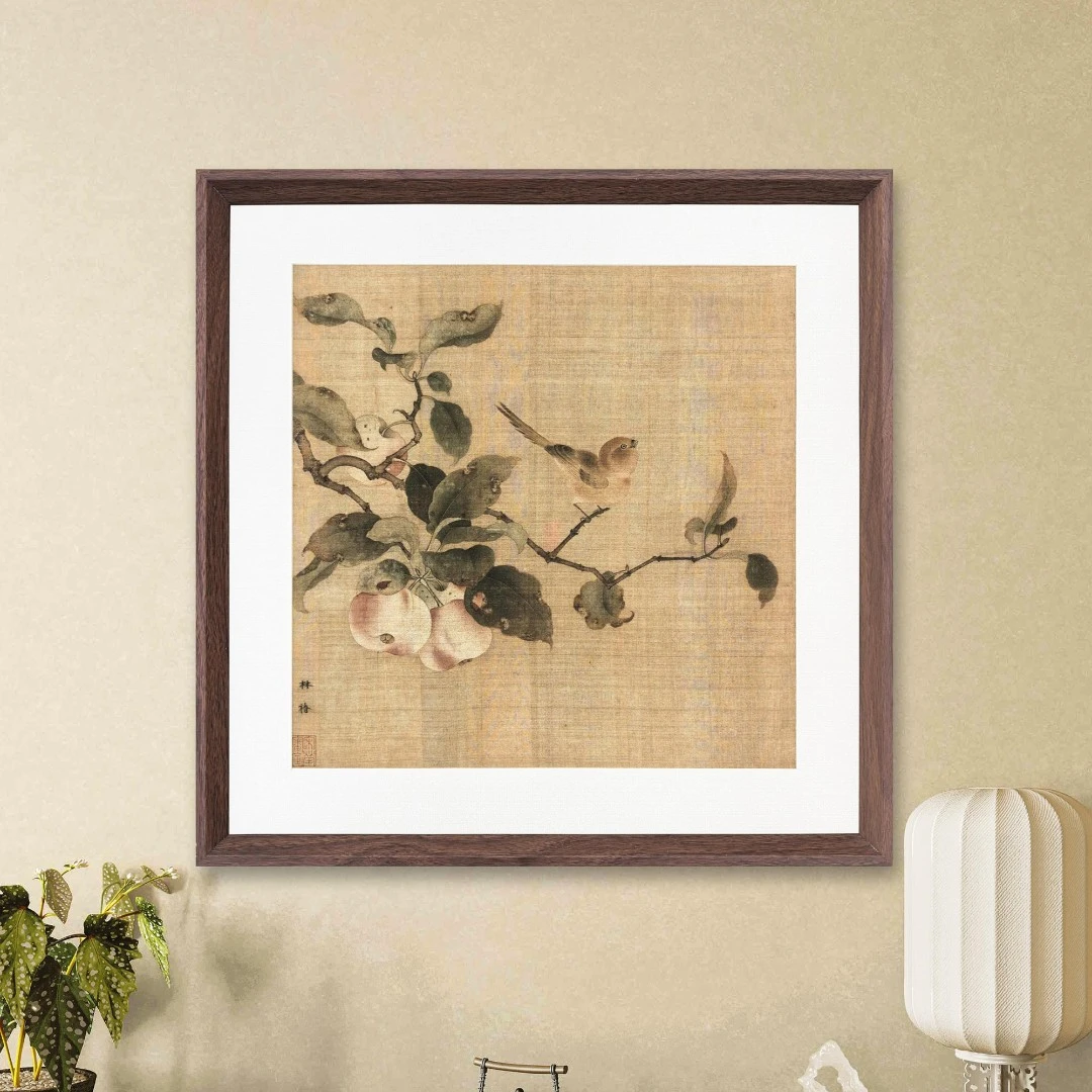 宋代美学 林椿《果熟来禽图》53*53餐厅茶室书房客厅玄关挂画装饰画