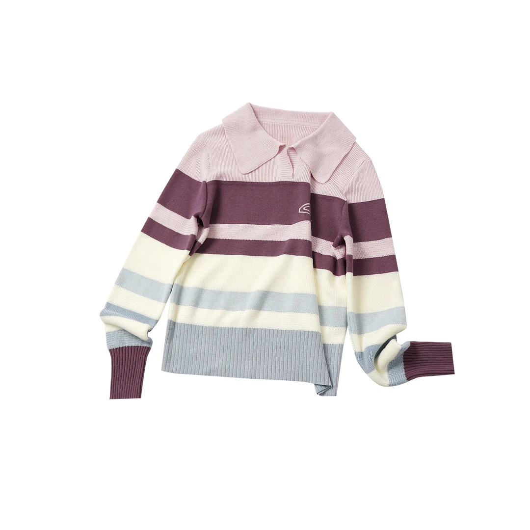 【复古条纹翻领毛衣】XYMY59036秋冬温柔甜美舒适休闲百搭显白毛衣