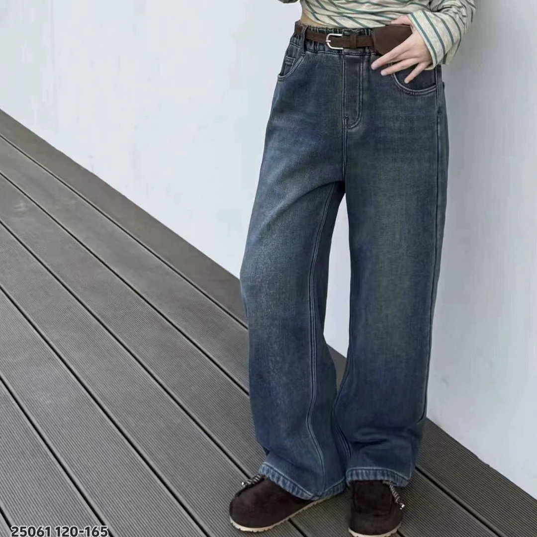 5061儿童一体绒直筒牛仔裤