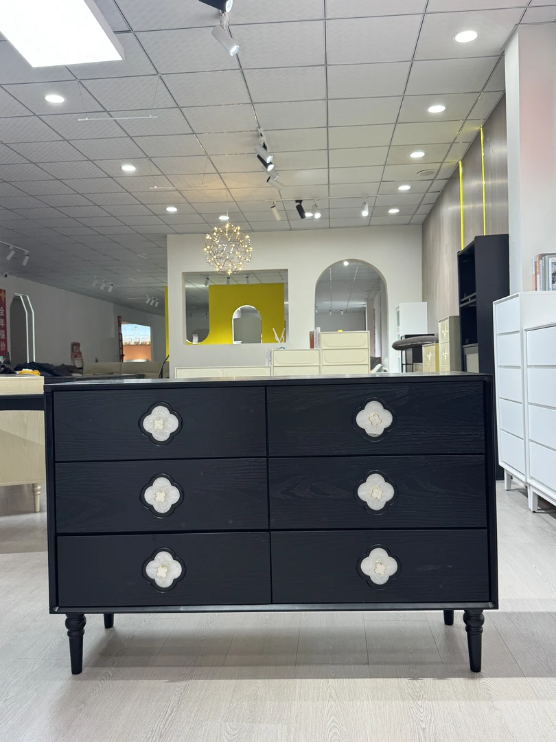法式黑色中复古贝壳斗柜客厅卧室抽屉床尾收纳储物柜化妆台