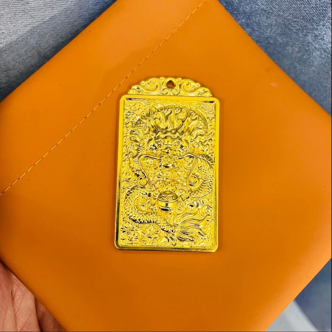 合金吊坠 龙腾四海实心吊牌 双面雕刻复古金色