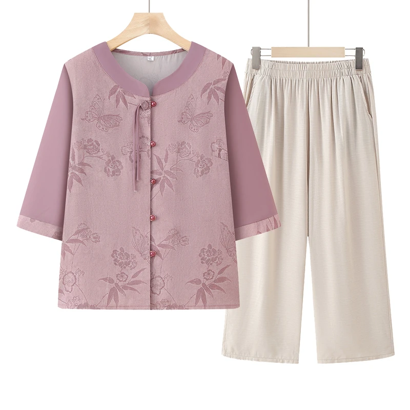 中老年人女装妈妈装夏季高贵洋气母亲60-80岁老太太衣服奶奶套装