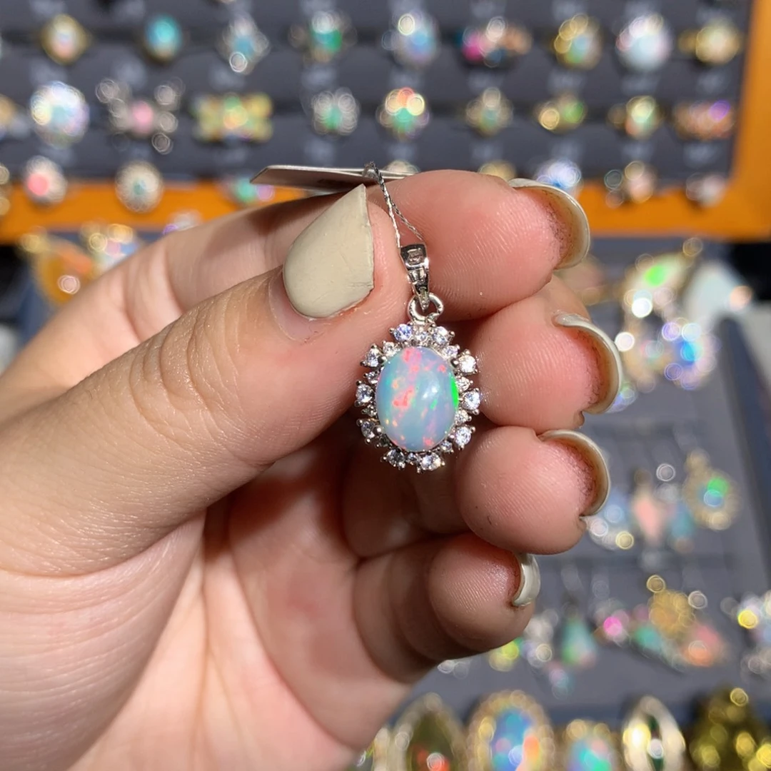 银S925镶嵌欧泊欧泊吊坠l