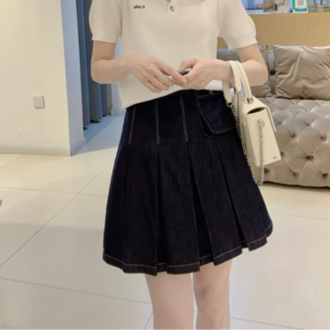 C.crlu可路莎 牛仔百褶裙 25夏新款
