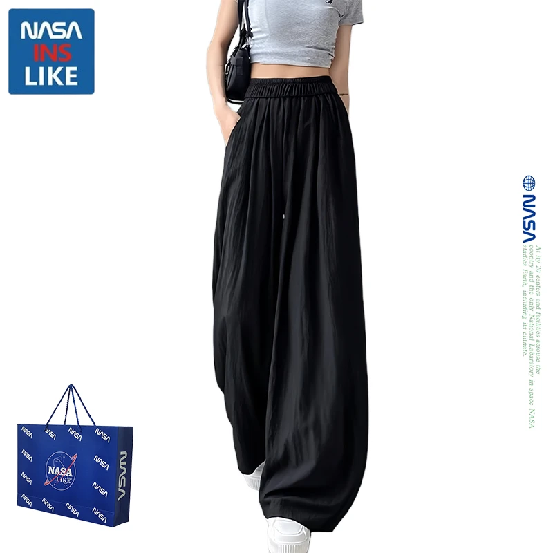 黑色冰丝山本阔腿裤女夏季薄款小个子直筒亚麻宽松凉凉休闲长裤子