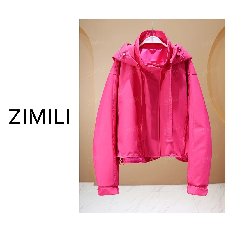 【亮哥女装】2025冬季新品璀璨洋红连帽时尚休闲外套10076-C0