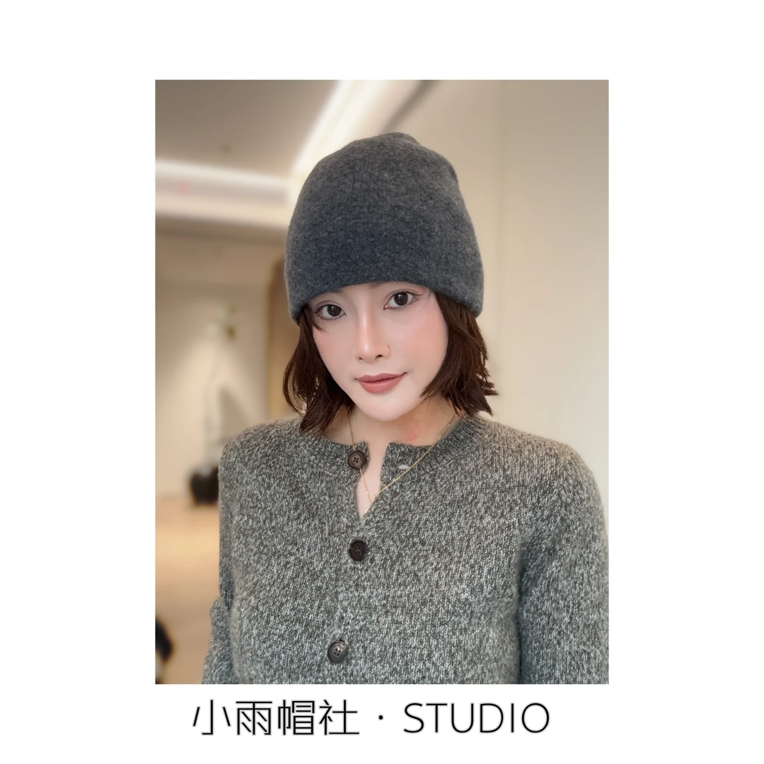 小雨帽社“黑标系列”极简风100%山羊绒针织冷帽双层加厚保暖护耳帽