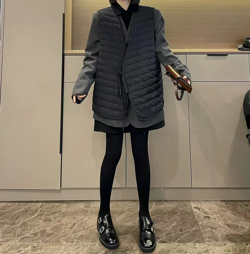 米可/MK-3088JM【羽绒马甲+V领呢子外套】时尚休闲冬季新款两件套