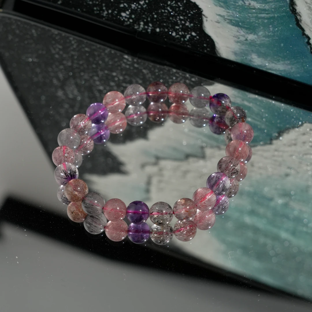 【暹罗珠宝】天然水晶“超七”紫色水晶手串 8-9mm SL85032