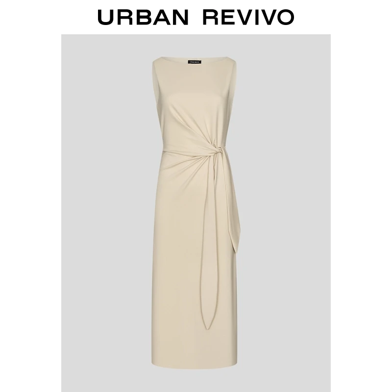 UR2025春季新款女装设计感绑带后开衩无袖连衣裙UIS750009