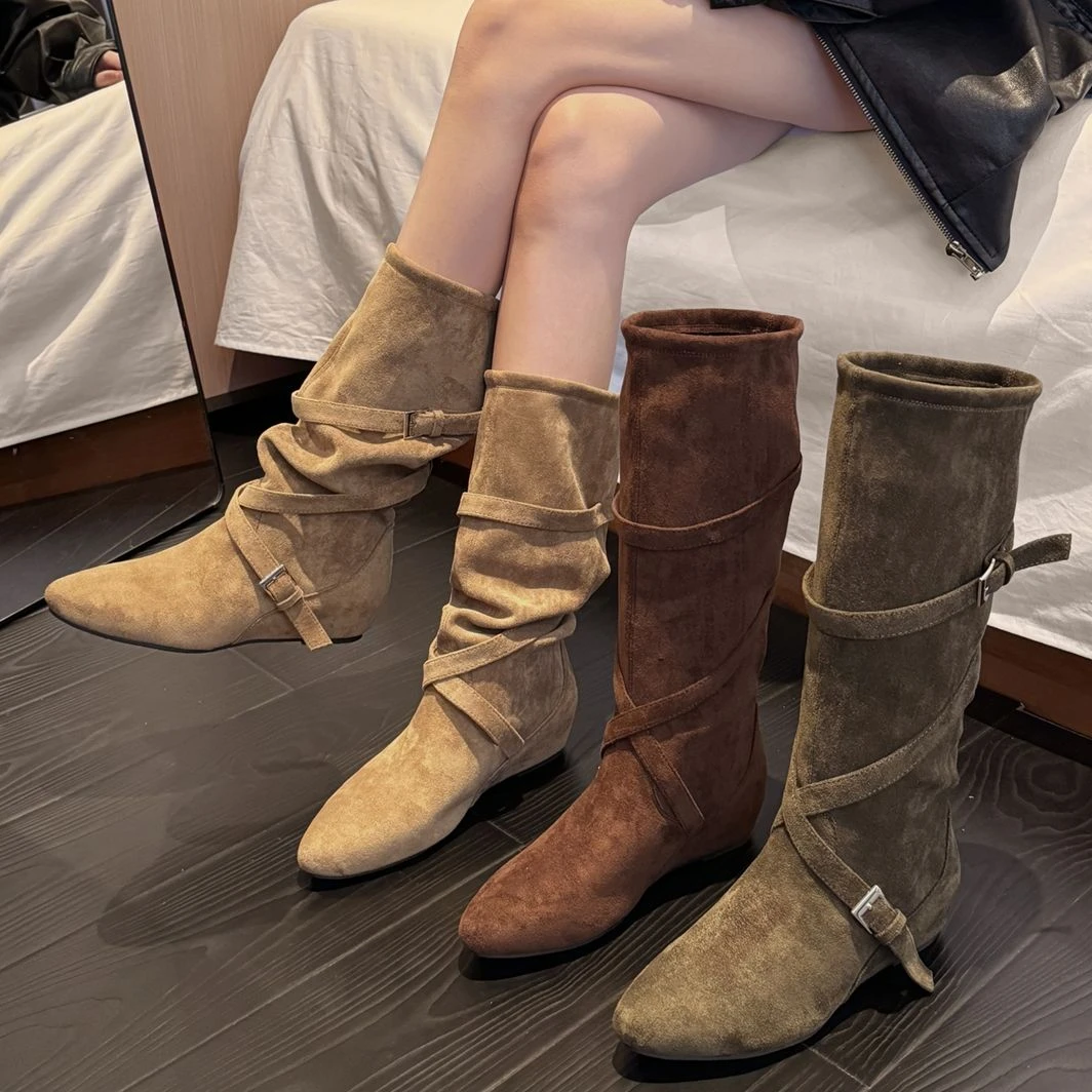 贾不假靴子女长筒靴2025新款秋季百搭高级感复古御姐配裙子堆堆靴