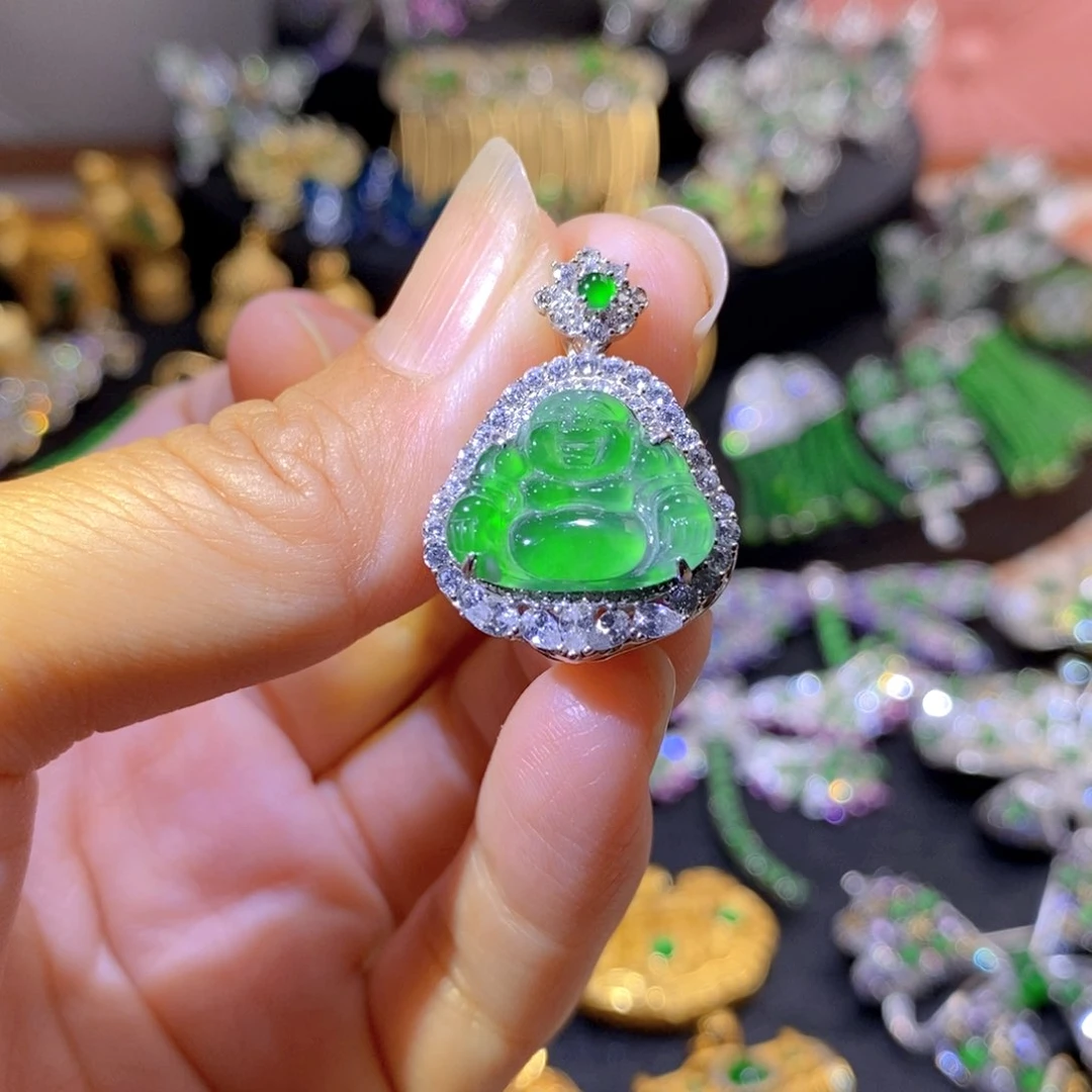 吊坠(不含链)银S925镶嵌翡翠