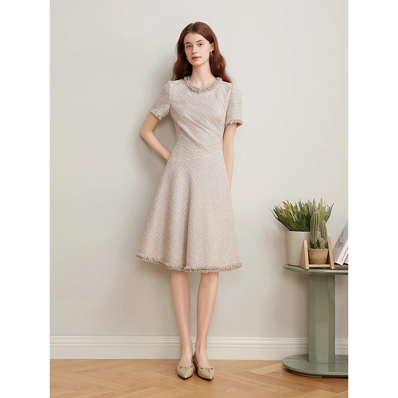 Goodland美地2025春季新款法式小香风收腰A字裙连衣裙LC35105240