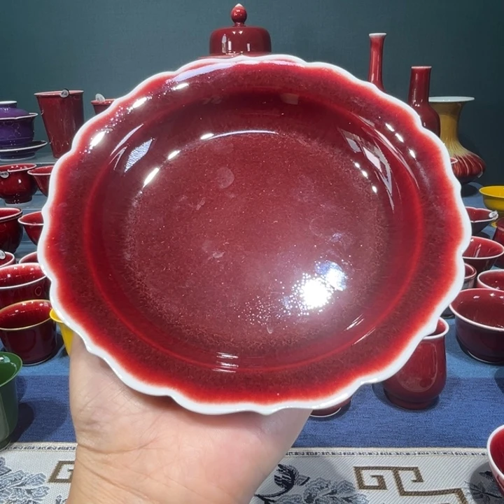 摆件景德镇浅行窑花口壶承