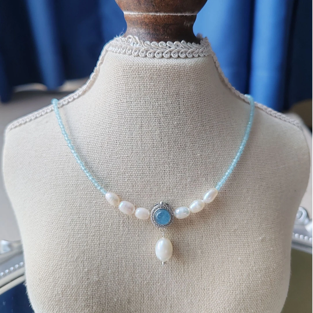 新款海南宝水滴珍珠项链蓝眼睛项链清新时尚个性百搭