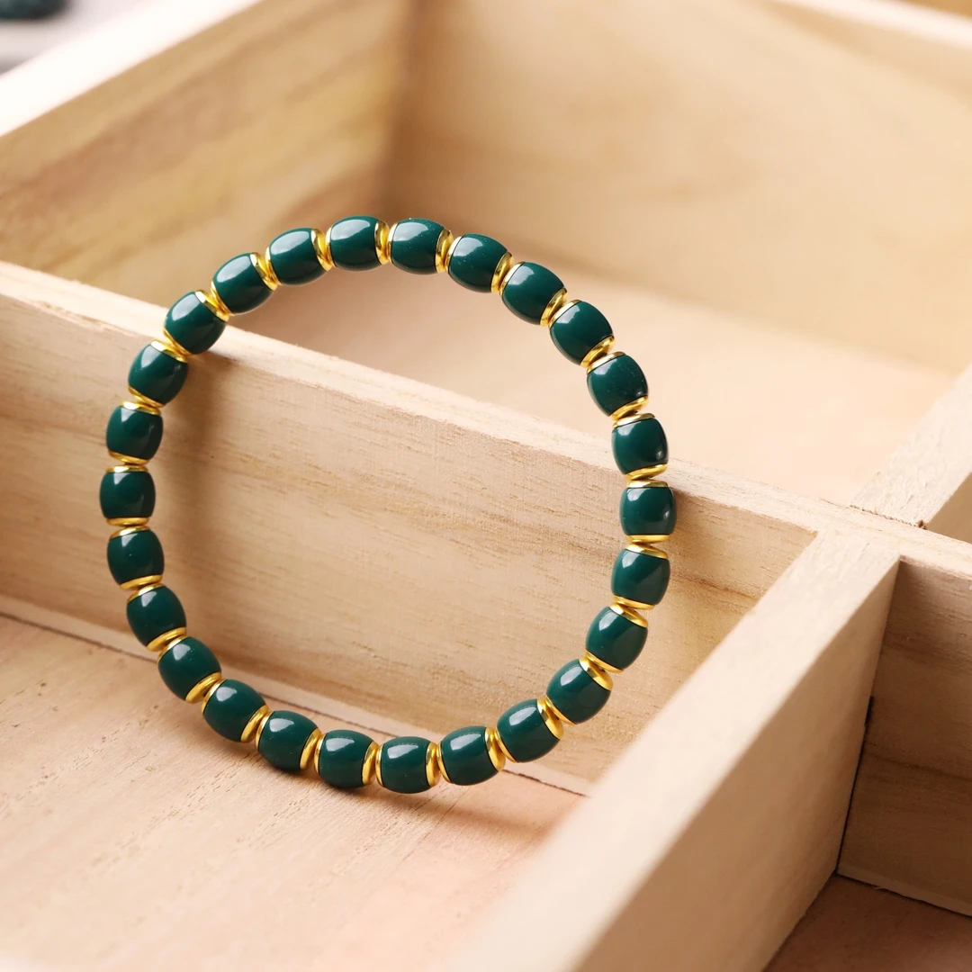 【制燥者】7.4MM油绿色丹巴珠单圈手工