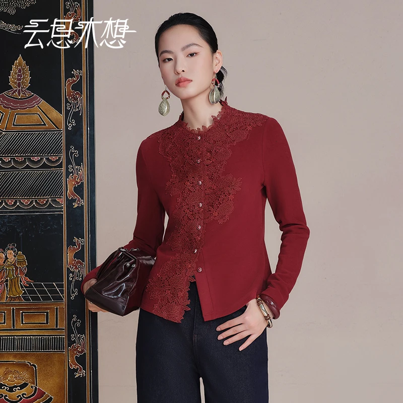 Ysimo-X云思木想 繁花之下 新款套头领口蕾丝花边长袖T恤14177