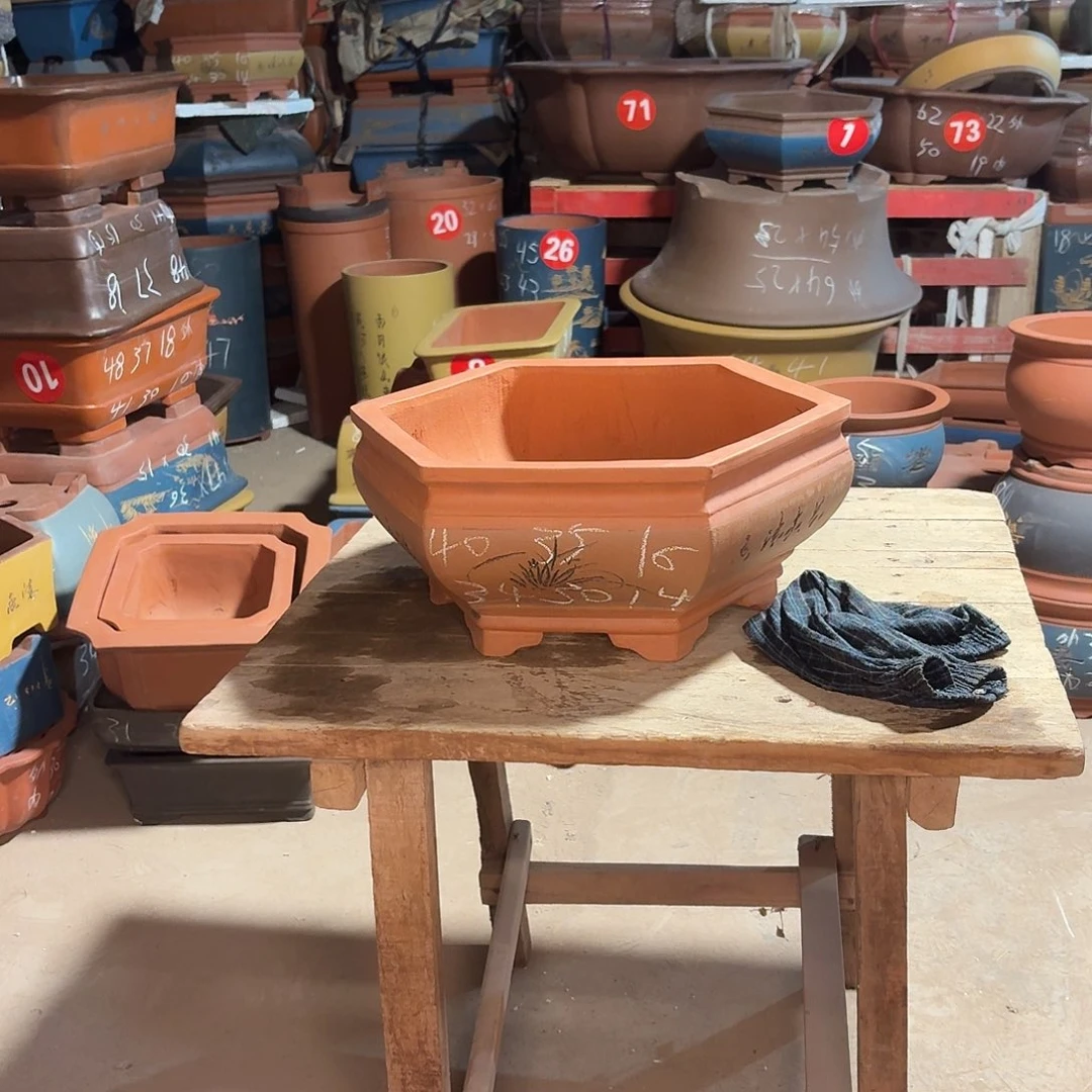 紫砂紫砂花盆六方一个