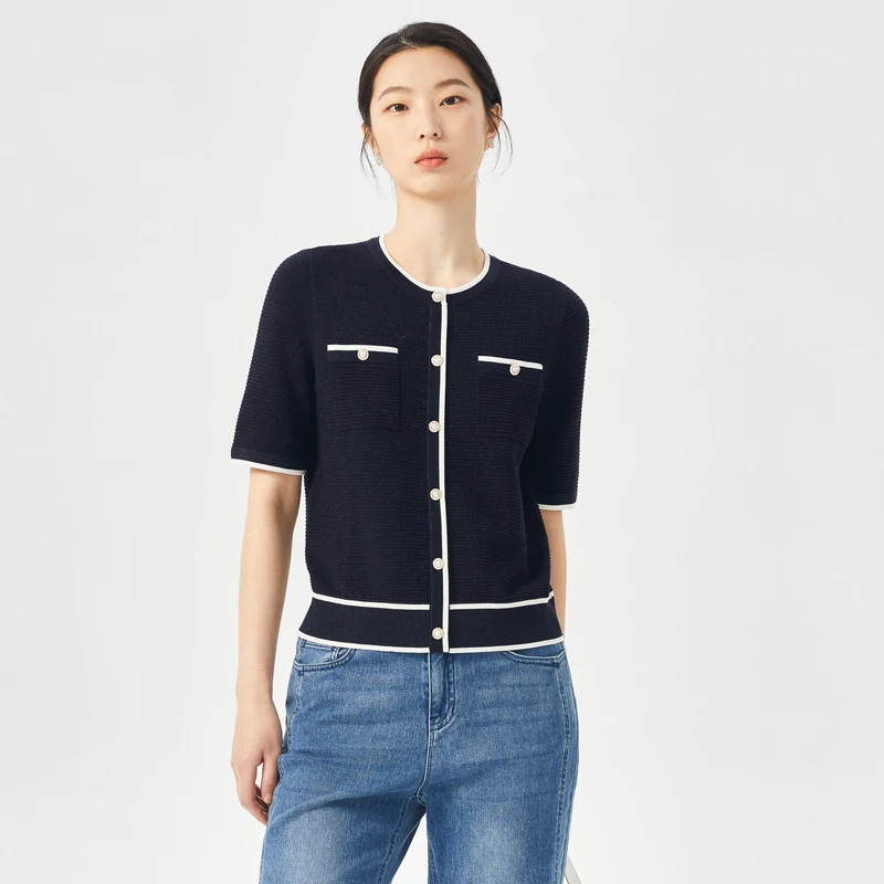 娜尔思商场同款时尚丝滑修身圆领套头针织衫女夏新款NZ03577Q7