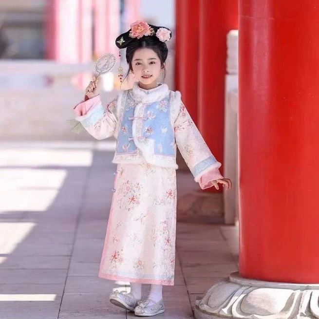 2024儿童格格服宫廷风女宝加绒加厚汉服