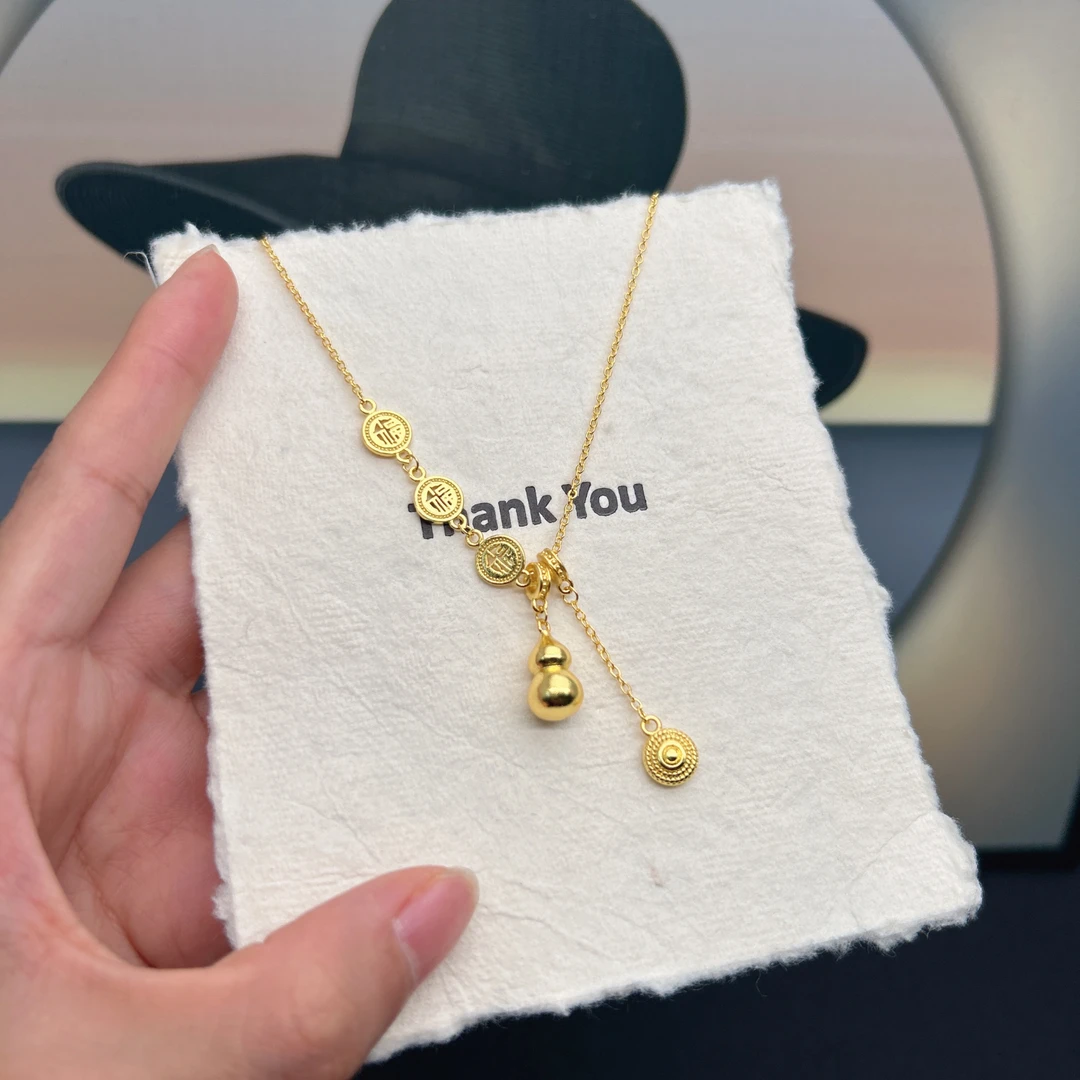 钛钢吊坠 发式精致三福葫芦吊坠可调节高级感流苏短款项链