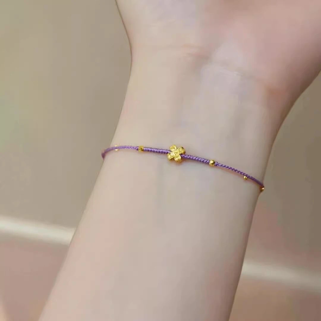 手链 新款幸运四叶花手绳香芋紫香芋紫有钱花竹节闺蜜二人