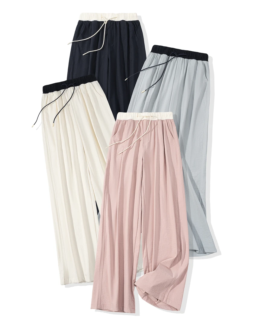 免烫冰感！凉感撞色阔腿裤百搭显瘦薄速干休闲冰壳直筒长裤#2505