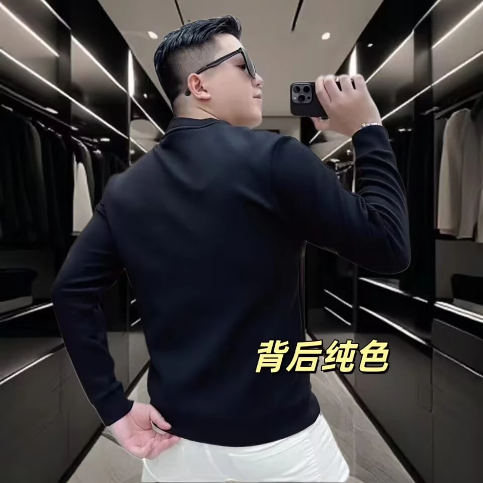秋冬季新款时尚潮流运动休闲男士百搭印花卫衣修身弹力圆领