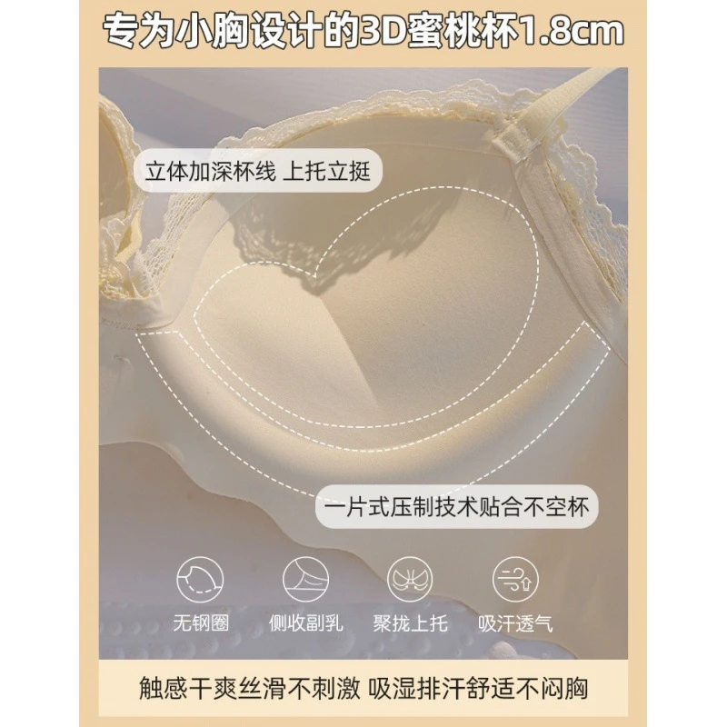 甜美约维多利亚舒适小胸聚拢文胸一片式无痕内衣收副乳胸罩性感蕾