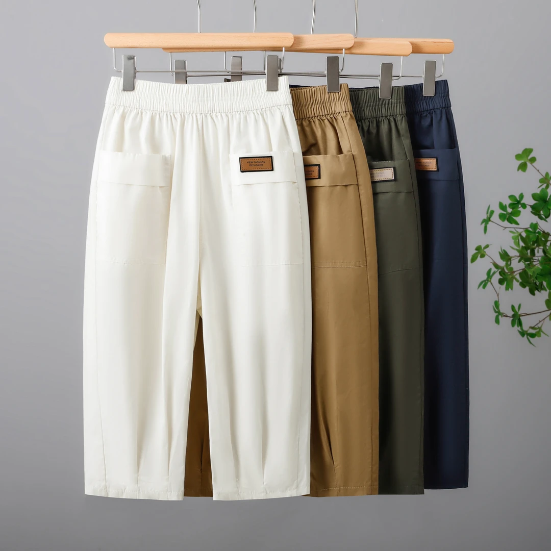 2025夏季纯棉七分裤休闲百搭简约短裤松紧腰宽松休闲短裤
