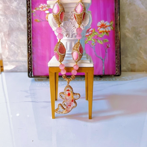 铜合金项链 粉曼弗尔娜系列 满镶幻彩颗粒9682手工时尚甜美