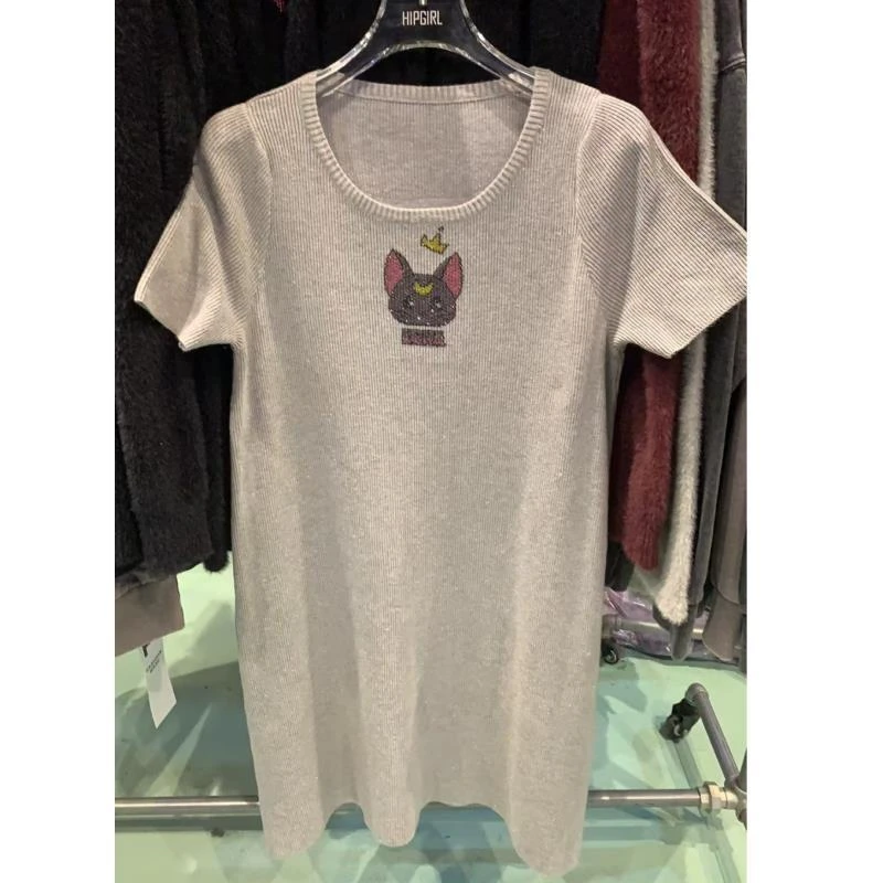 【20242889】连衣裙春夏欧款潮女装毛衣长裙港风烫钻圆领花