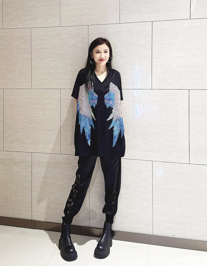 【瓏锦 - 星空之翼】国风潮牌大码女装宽松显瘦时尚轻奢醋酸缎套装