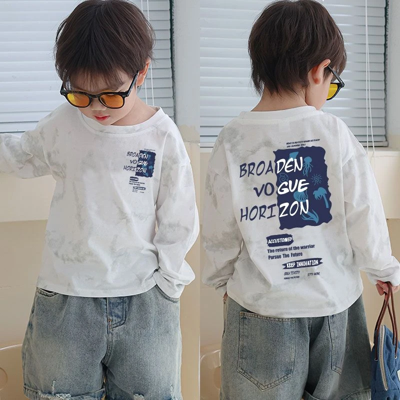 纯棉儿童长袖T恤男童春秋季新款扎染打底衫女宝宝中小童韩版上衣T