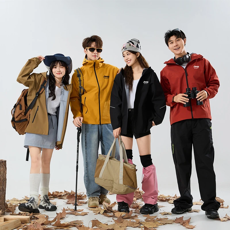 JEEPSPIRIT【真冲】情侣户外硬壳单外套防风防水男女登山夹克