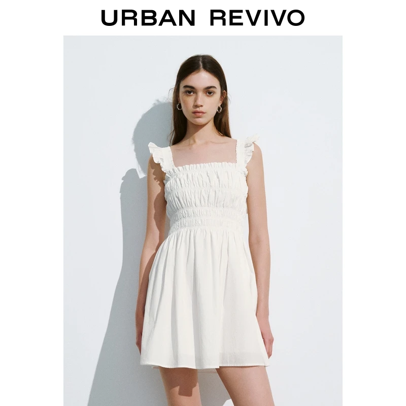 UR2025春季新款女装欧若风休闲少女感褶皱短款连衣裙UYL750026