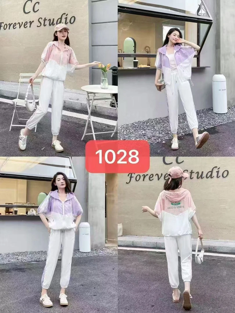 时尚拼接休闲两件套装女--【衣长60-裤长87】