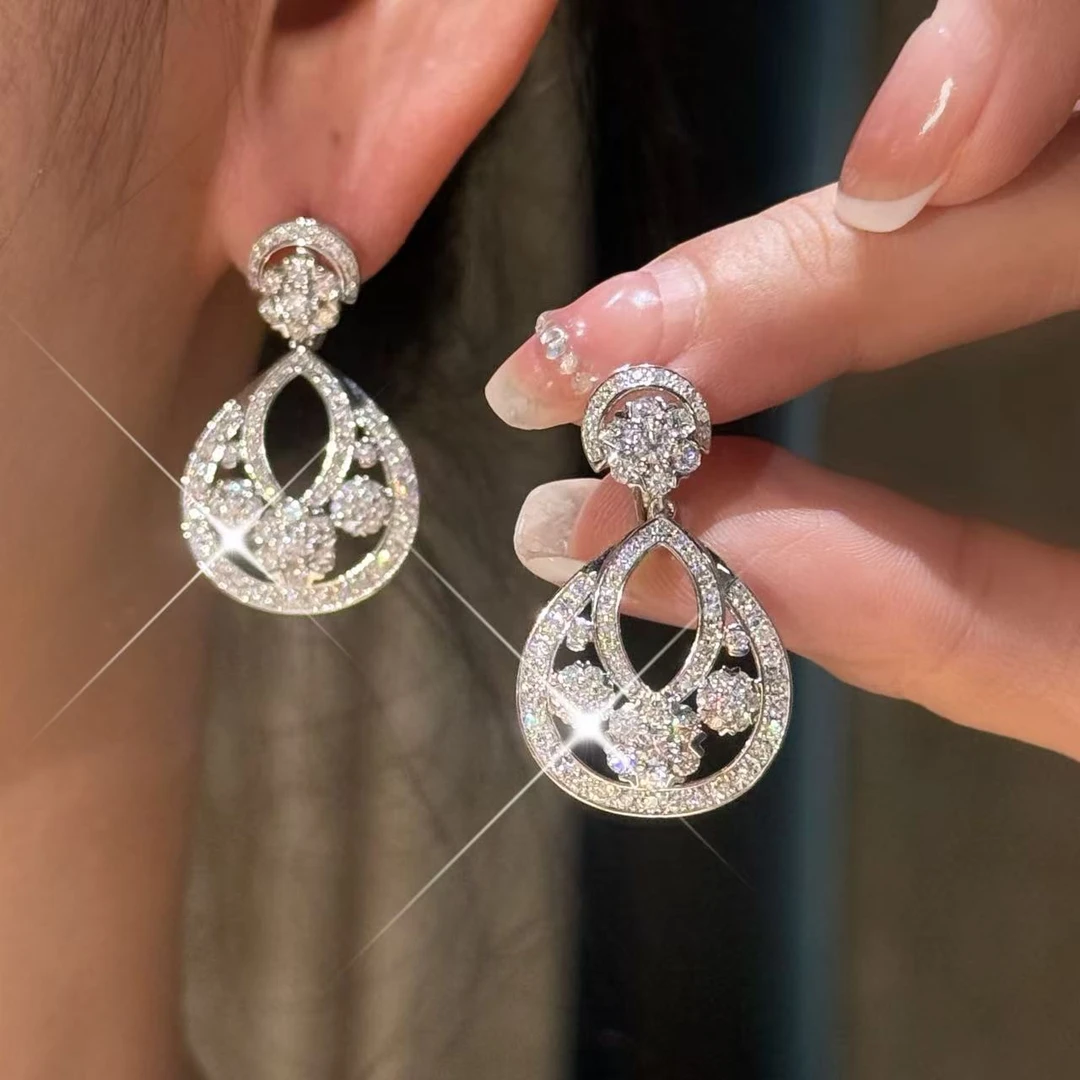 QANNA【满钻大雪花】【大号水滴】天然钻石豪华晚宴款轻奢钻石耳环AY