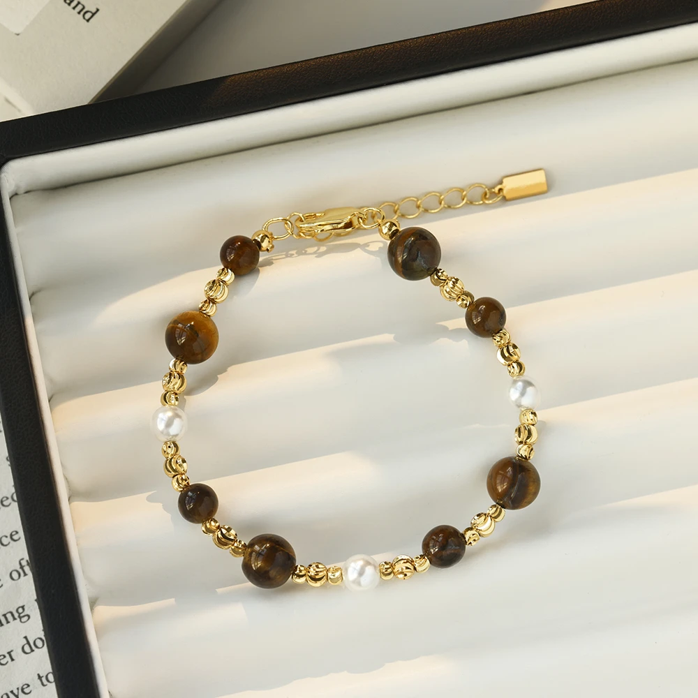 铜合金仿珍珠手链 镀18K金「土星记」串珠手链气质时尚复古港风高档